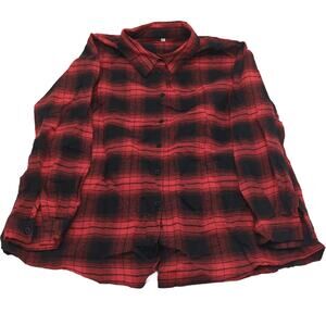 Shein M Red Black Plaid Button-Down Shirt